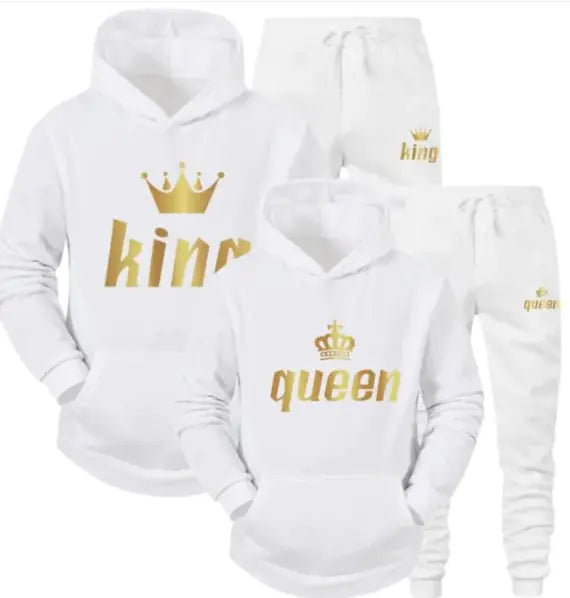 Matching King Queen Hoodie & Jogger set Couple Matching Sets Great Gift Idea 5 Colors Sizes S-3XL