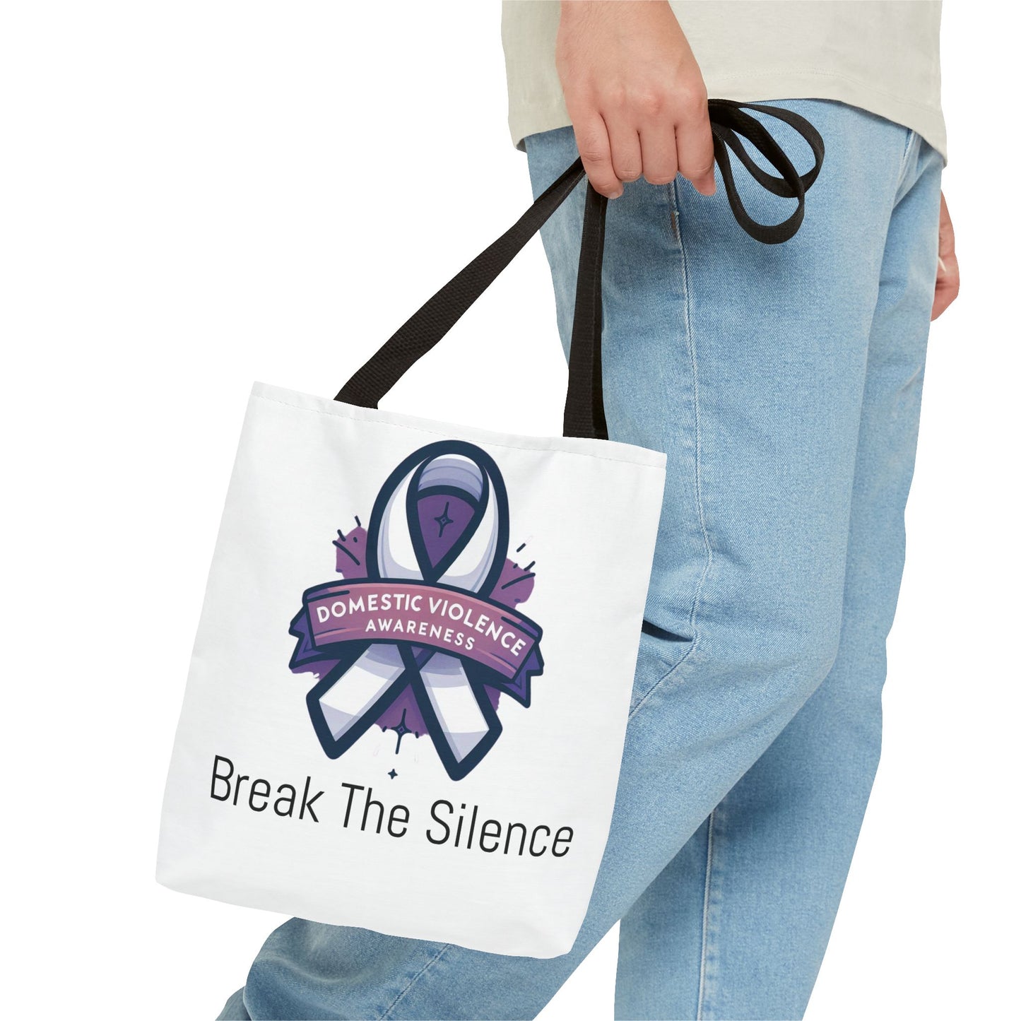 Domestic Violence Awareness Break The Silence Tote Bag 100% polyester All Over Print Medium Weight High Quality Fabric