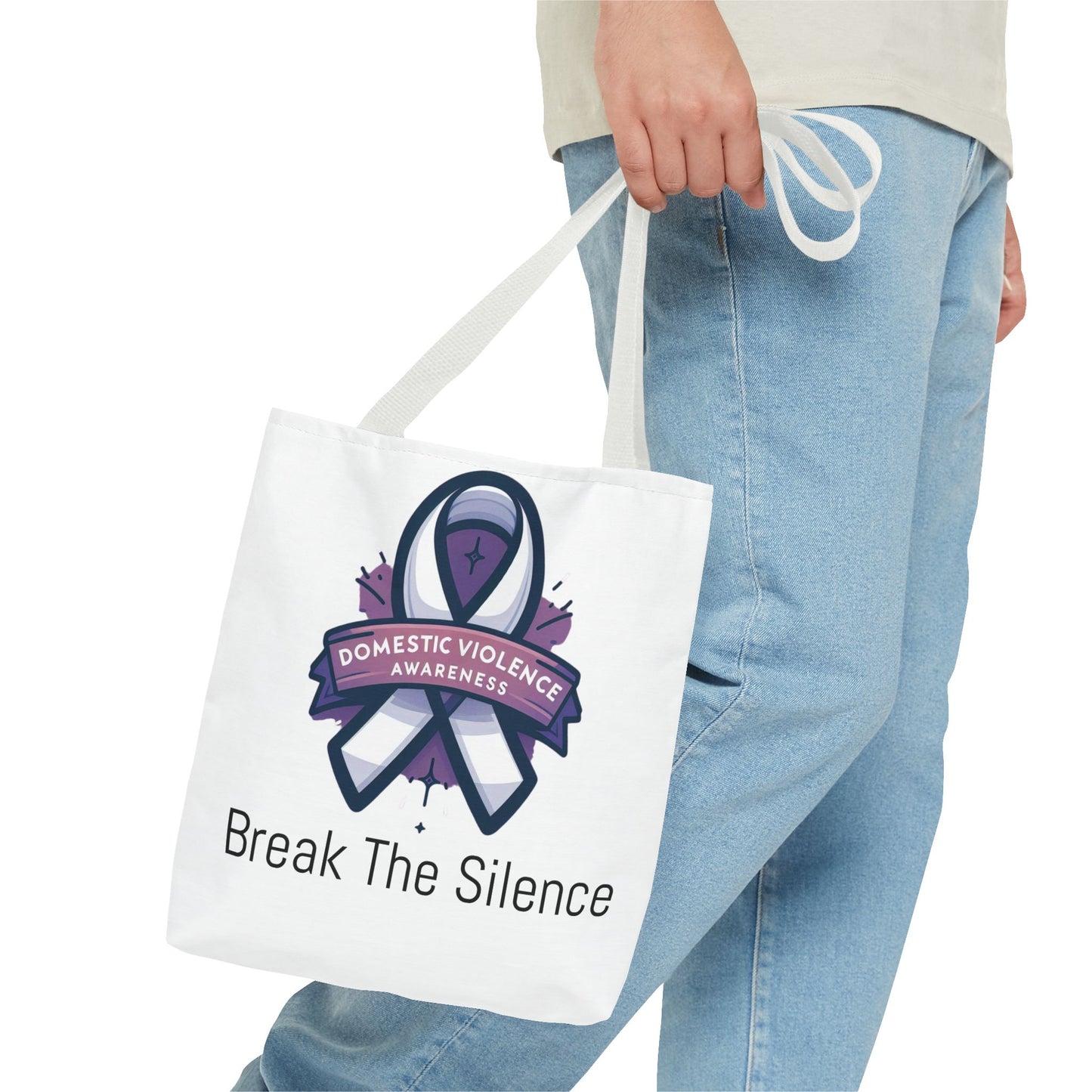 Domestic Violence Awareness Break The Silence Tote Bag 100% polyester All Over Print Medium Weight High Quality Fabric