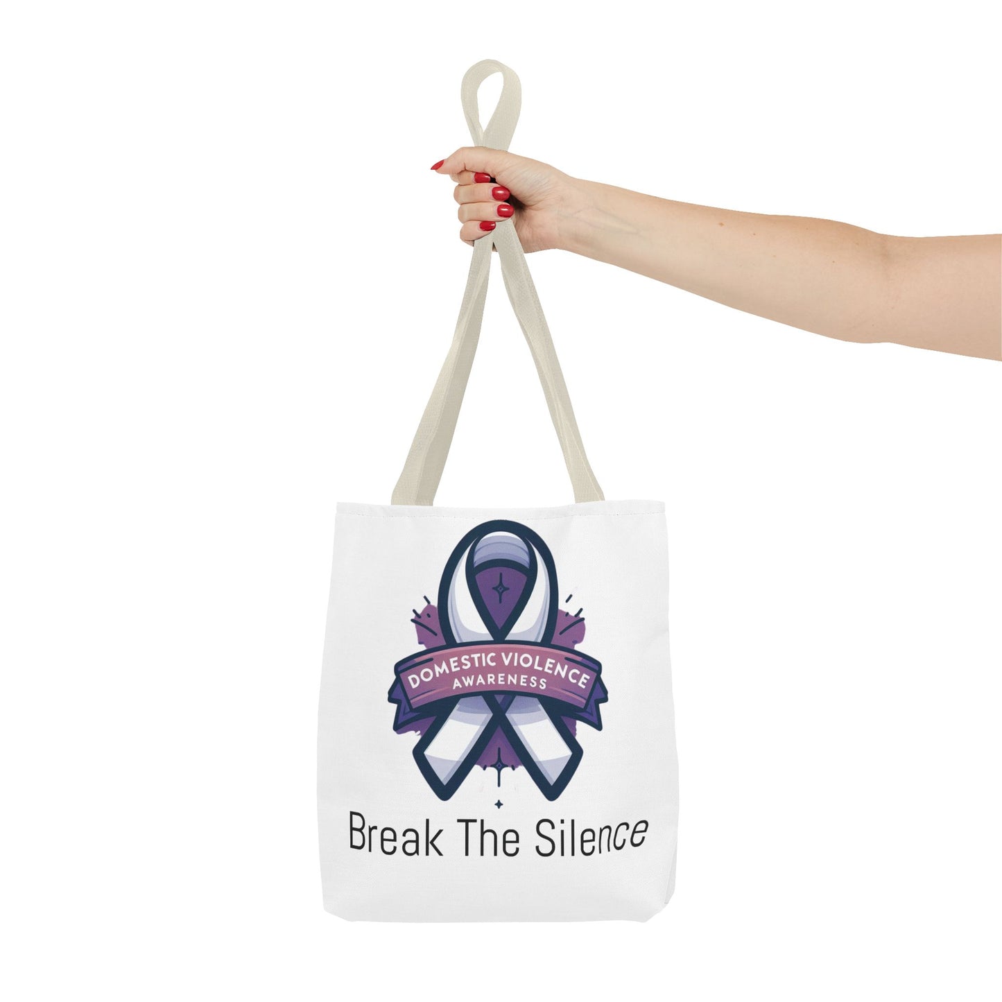 Domestic Violence Awareness Break The Silence Tote Bag 100% polyester All Over Print Medium Weight High Quality Fabric