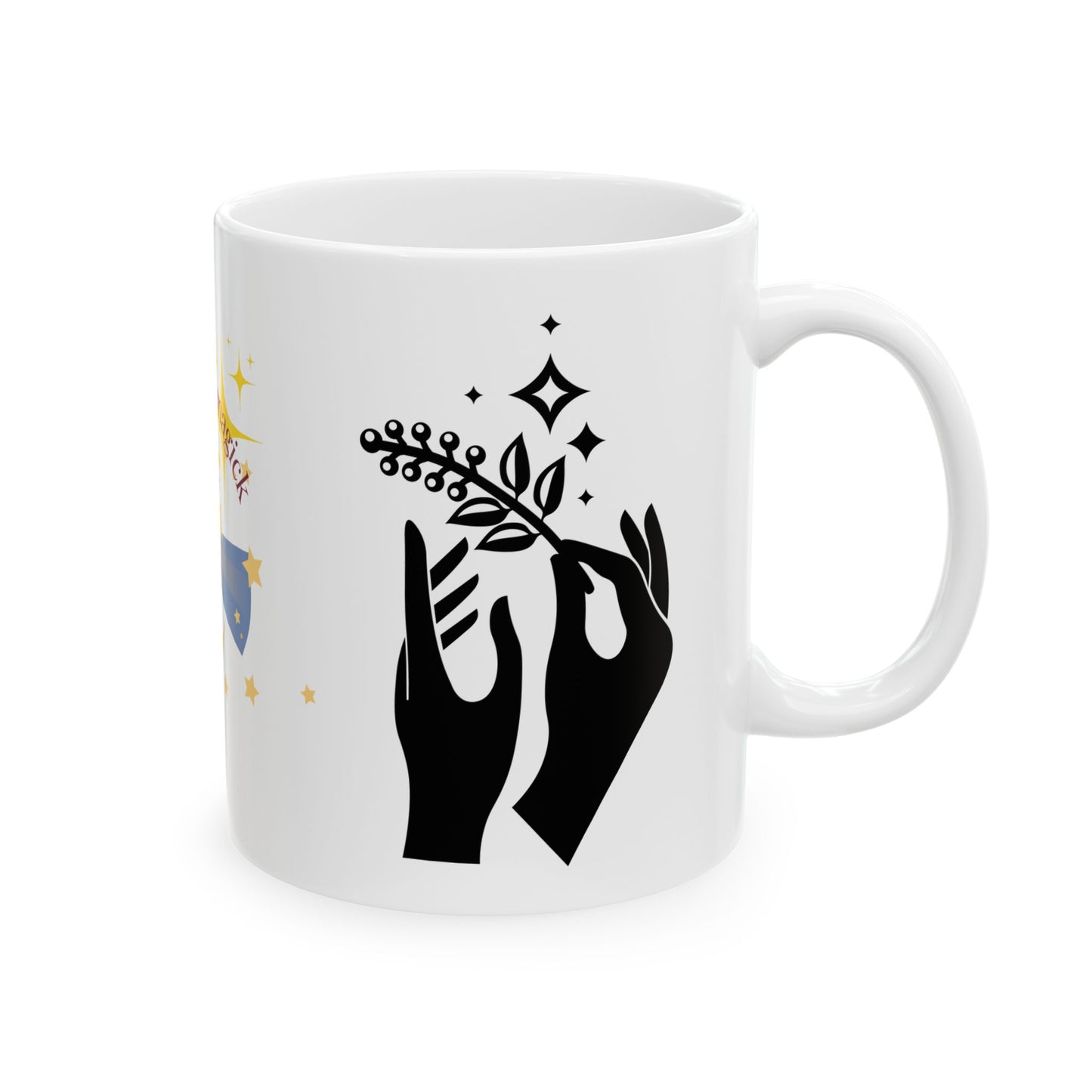 Custom Designed 'I Believe in Magick' Lady Riding on a Star Ceramic Mug WE CAN PERSONALIZE WITH YOUR NAME, A DATE, A COUPLE'S NAME, YOUR LADIES NIGHT GROUP NAME, ETC.