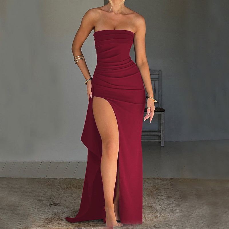 High Split Strapless Maxi Dress Draped Skirt Perfect for Bridesmaid Party Wedding Formal Prom 5 colors sizes S-L Gorgeous Dress