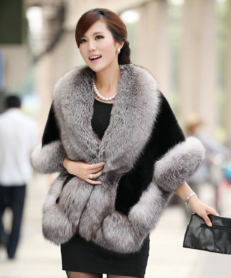 Women Classic Faux Fur Stole Fur Talma Warm Shoulder faux fur trim wrap