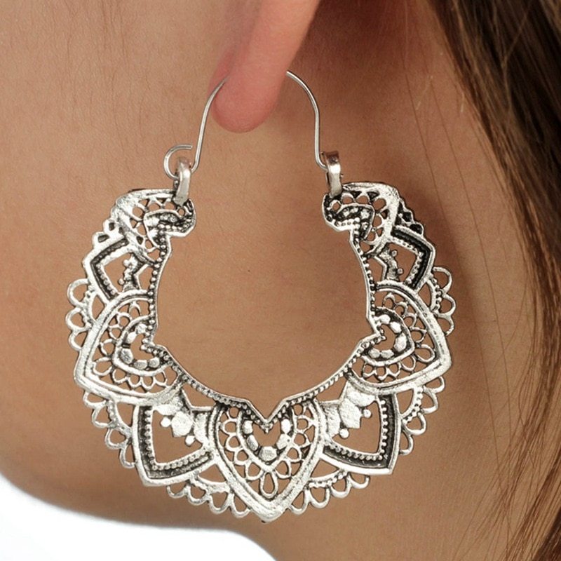 Bohemian Hoop Earrings Dangle Large Round Intricate 7 styles