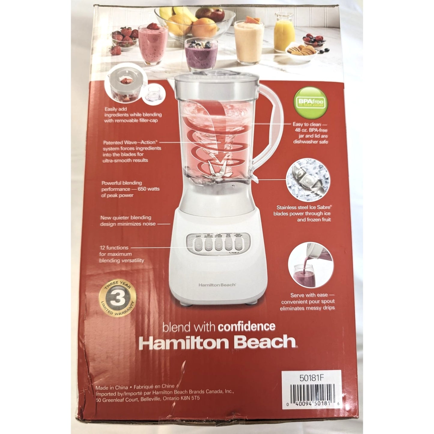 Hamilton Beach Smoothie Blender patented wave action system Ice Sabre blades