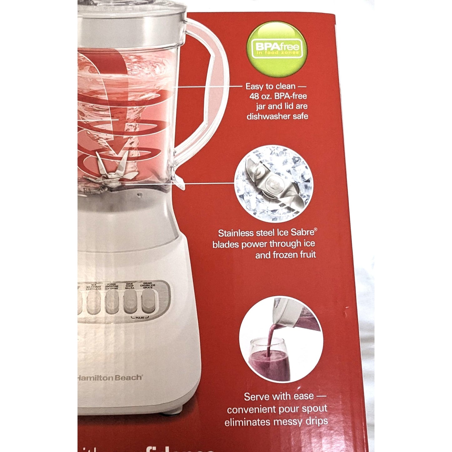 Hamilton Beach Smoothie Blender patented wave action system Ice Sabre blades