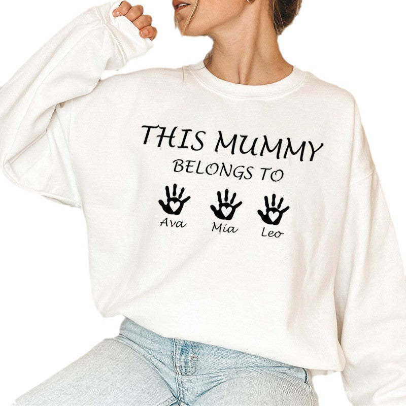 Customized Mama Nana Grandma Round Neck Hoodie add Childrens names on sleeve Sizes S-3XL