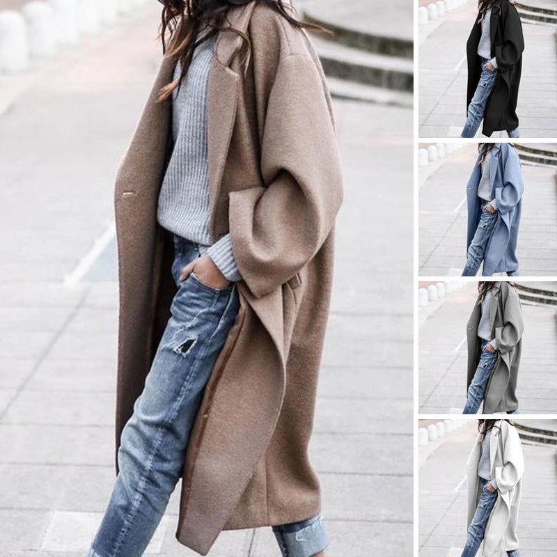 Casual Long Jacket With Pockets Single Breasted Lapel Coat Warm Winter 9 colors Sizes S-3XL