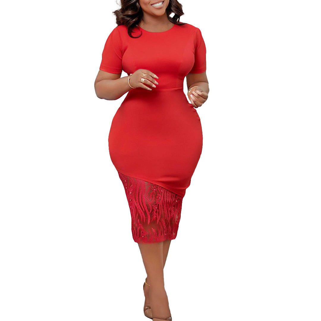 Plus Size Women's Sexy Form Fitting Lace Trim Dress