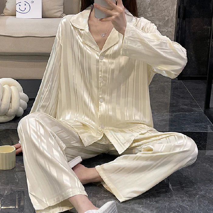 Silky Satiny Striped Pajamas Relaxed fit Luxury and Comfort Excellent Gift Idea 5 colors M-XL