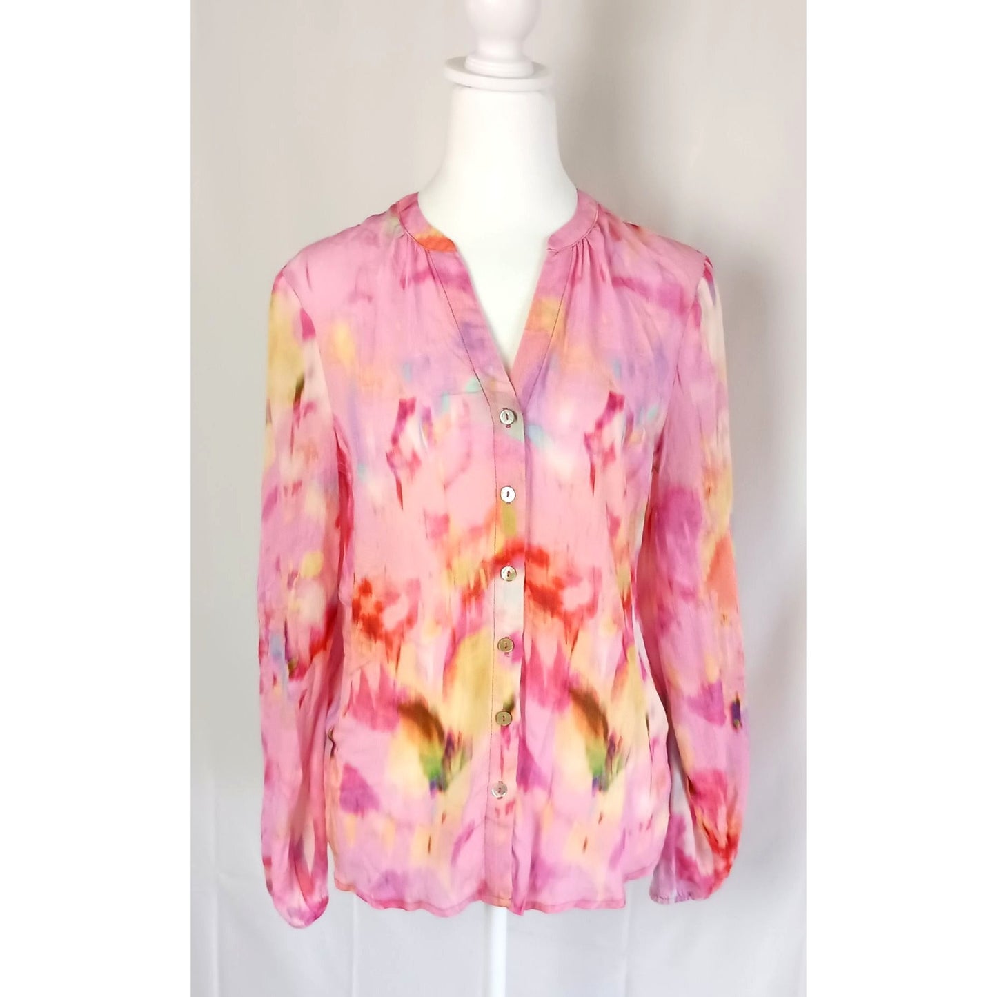 Liverpool Los Angeles button front shirred blouse top size XS