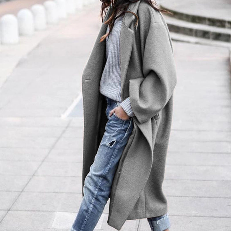 Casual Long Jacket With Pockets Single Breasted Lapel Coat Warm Winter 9 colors Sizes S-3XL