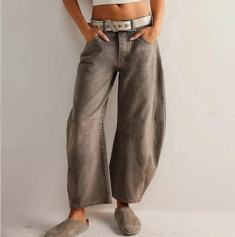 High Stretch Mid-Rise Barrel Jeans Wide Leg Women Casual Baggy size S-3XL