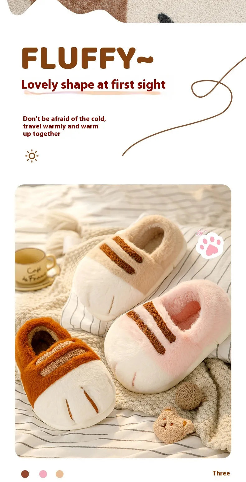 Cat Paw Fluffy Slippers Inner Velvet thick, soft-soled slippers