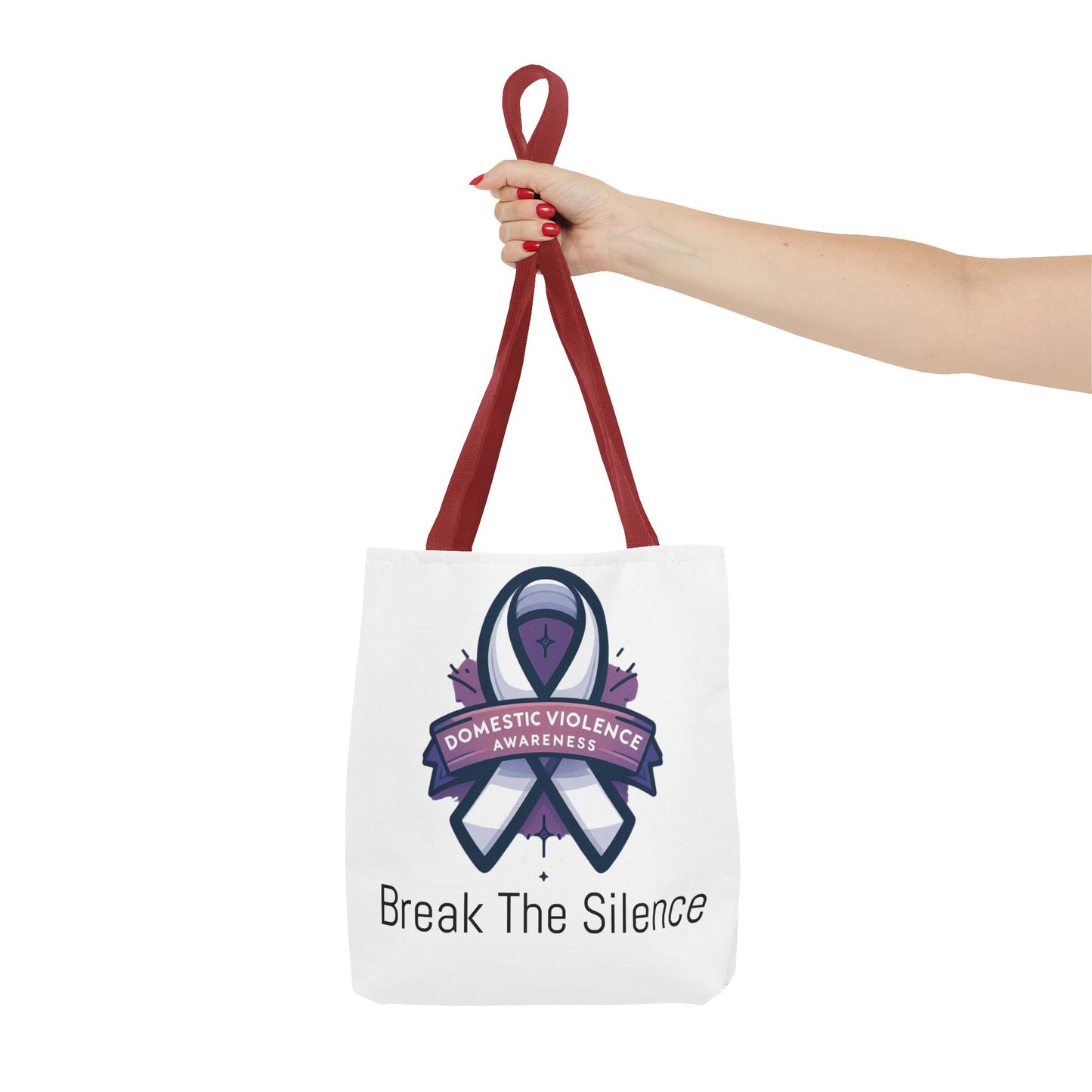 Domestic Violence Awareness Break The Silence Tote Bag 100% polyester All Over Print Medium Weight High Quality Fabric