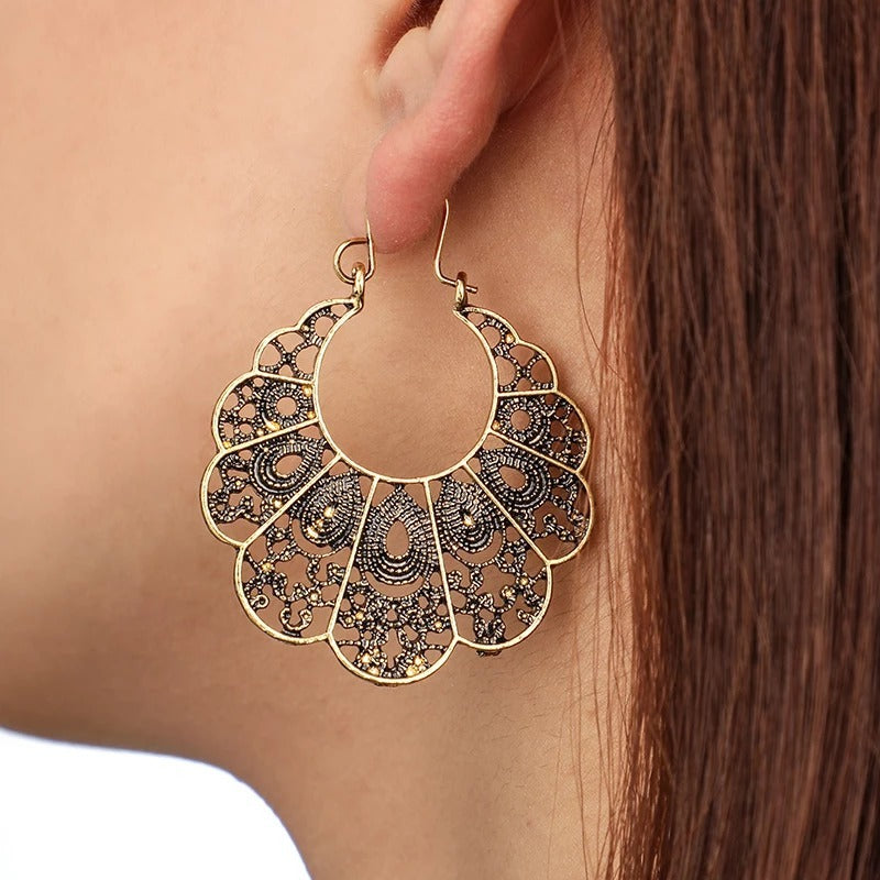 Bohemian Hoop Earrings Dangle Large Round Intricate 7 styles