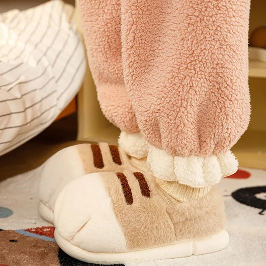 Cat Paw Fluffy Slippers Inner Velvet thick, soft-soled slippers