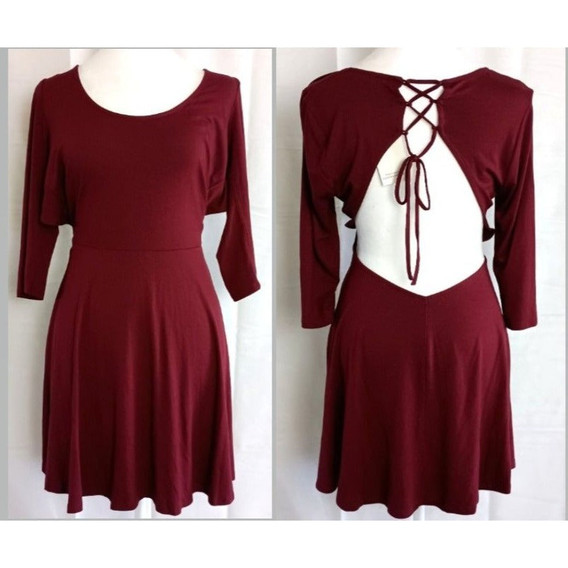 Tobi open back lace up detail burgundy cocktail party dress size L