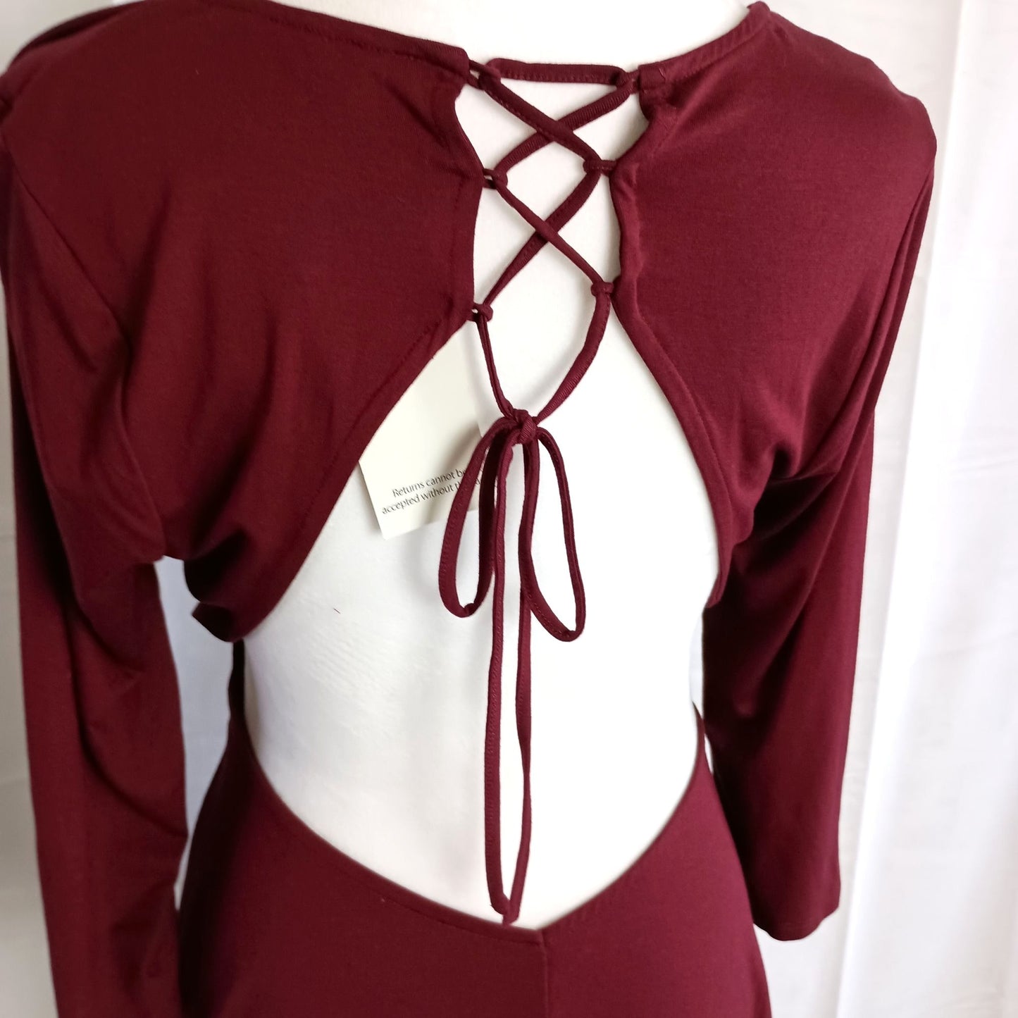 Tobi open back lace up detail burgundy cocktail party dress size L