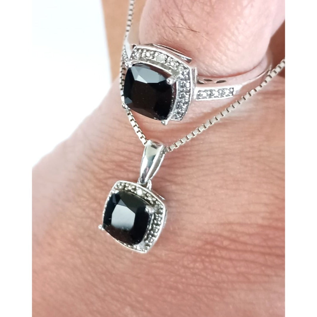 Macy's .925 Sterling Silver and 100% authentic natural Onyx necklace and ring set