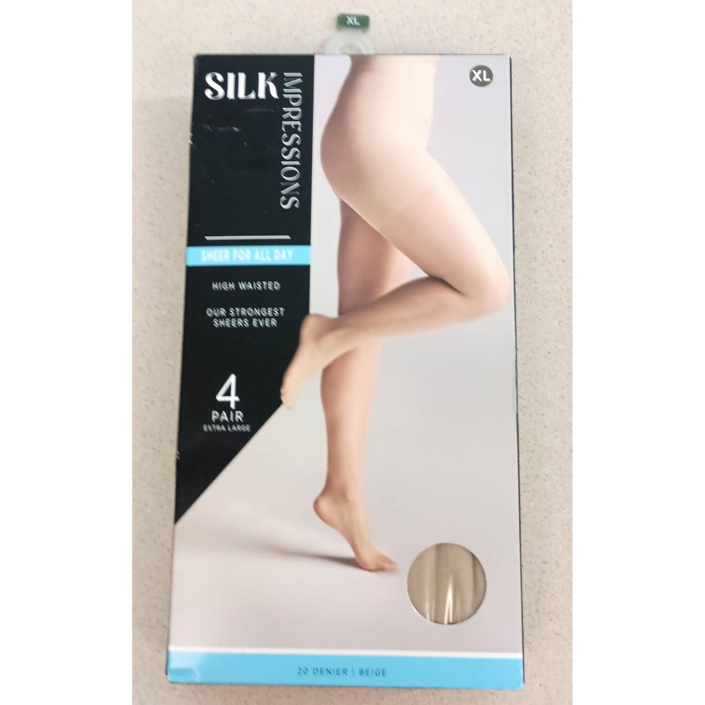 Silk Impressions sheer high waisted 4 pair XL pantyhose stockings beige