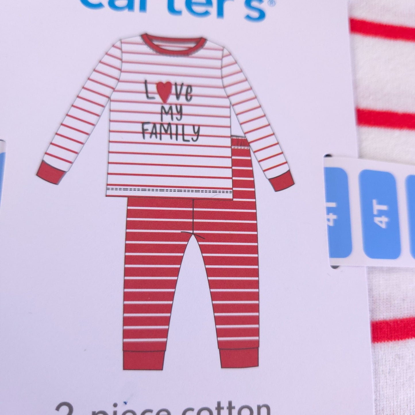 Carters Love My Family 2 piece sleepwear red white New size 4T