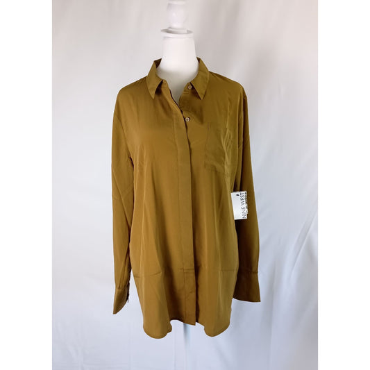 Nine West long sleeve button front green blouse women size XL