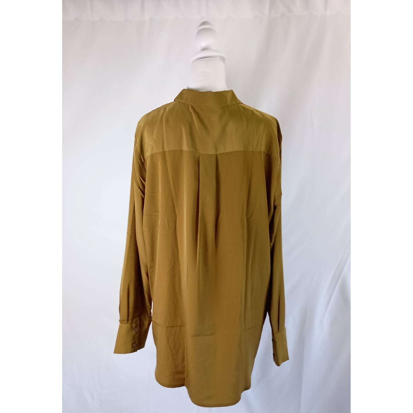 Nine West long sleeve button front green blouse women size XL