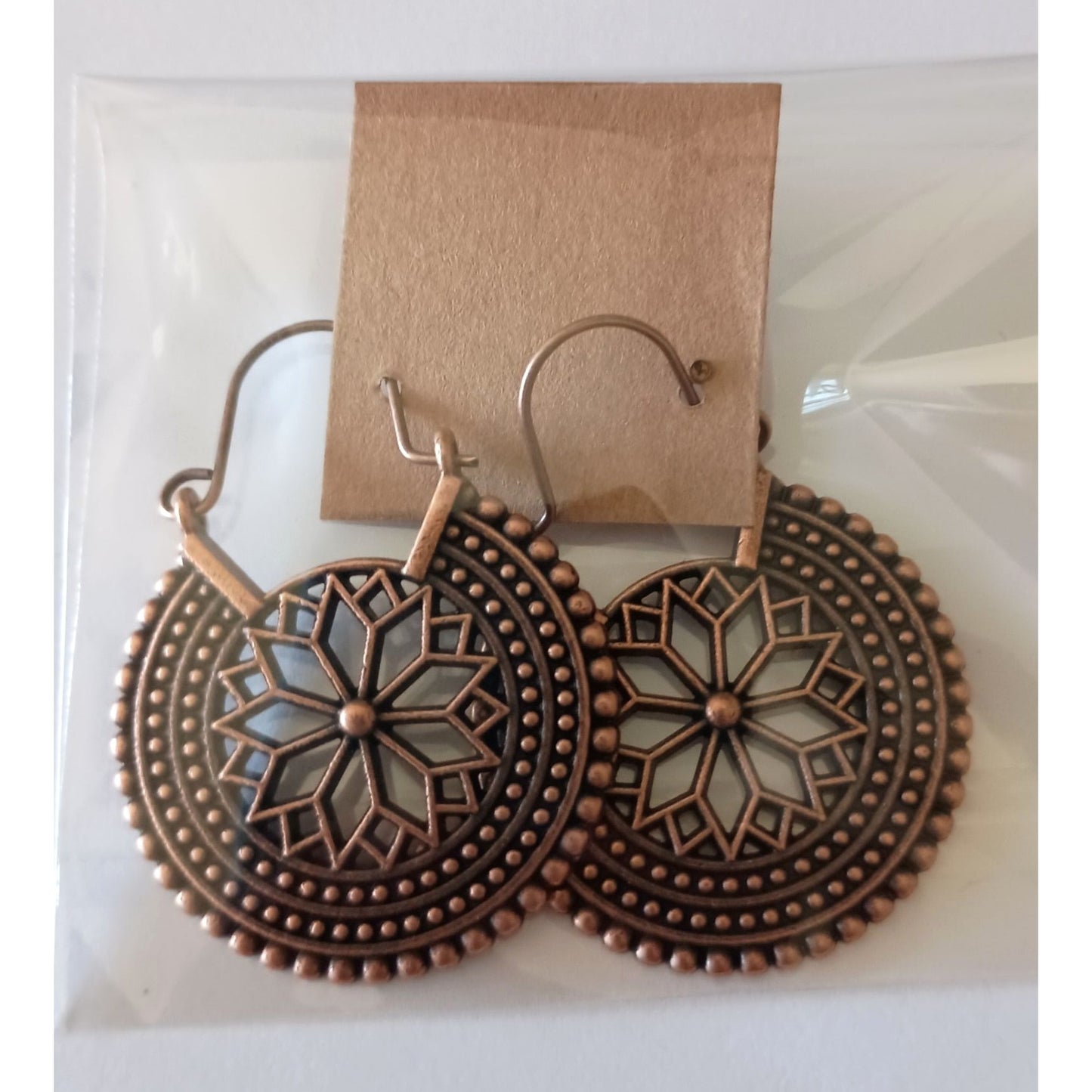 NEW Bronze Boho Mandala Round Hoop Earrings – Elegant & Earthy