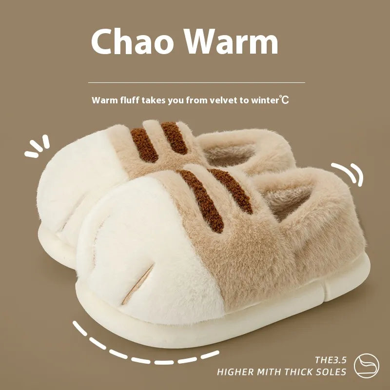 Cat Paw Fluffy Slippers Inner Velvet thick, soft-soled slippers