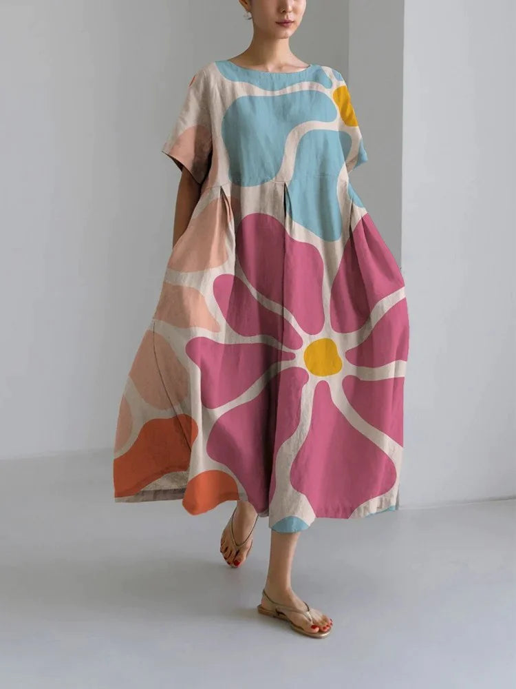 Boho Maxi Casual Abstract Print Oversized Fit Maxi Dress 17 Styles Sizes M-4XL