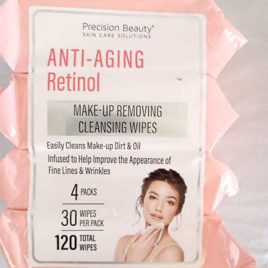 Precision Beauty Anti-Aging Retinol Make-Up Remover Cleansing Wipes 4 Pack