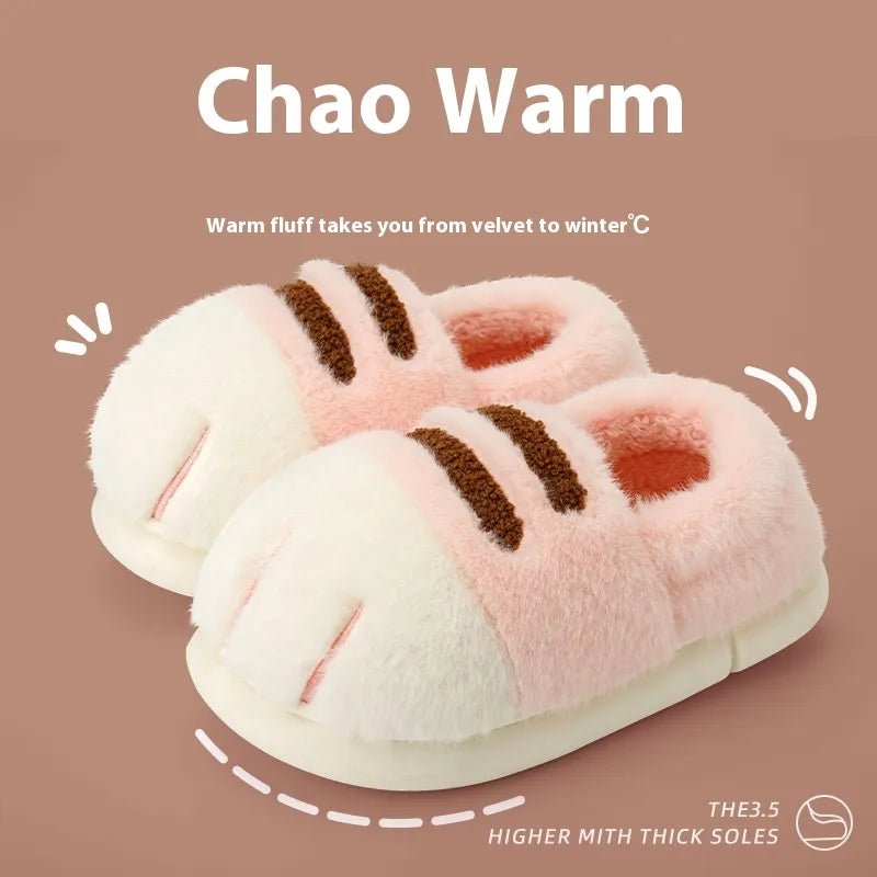 Cat Paw Fluffy Slippers Inner Velvet thick, soft-soled slippers