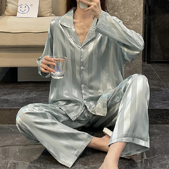 Silky Satiny Striped Pajamas Relaxed fit Luxury and Comfort Excellent Gift Idea 5 colors M-XL