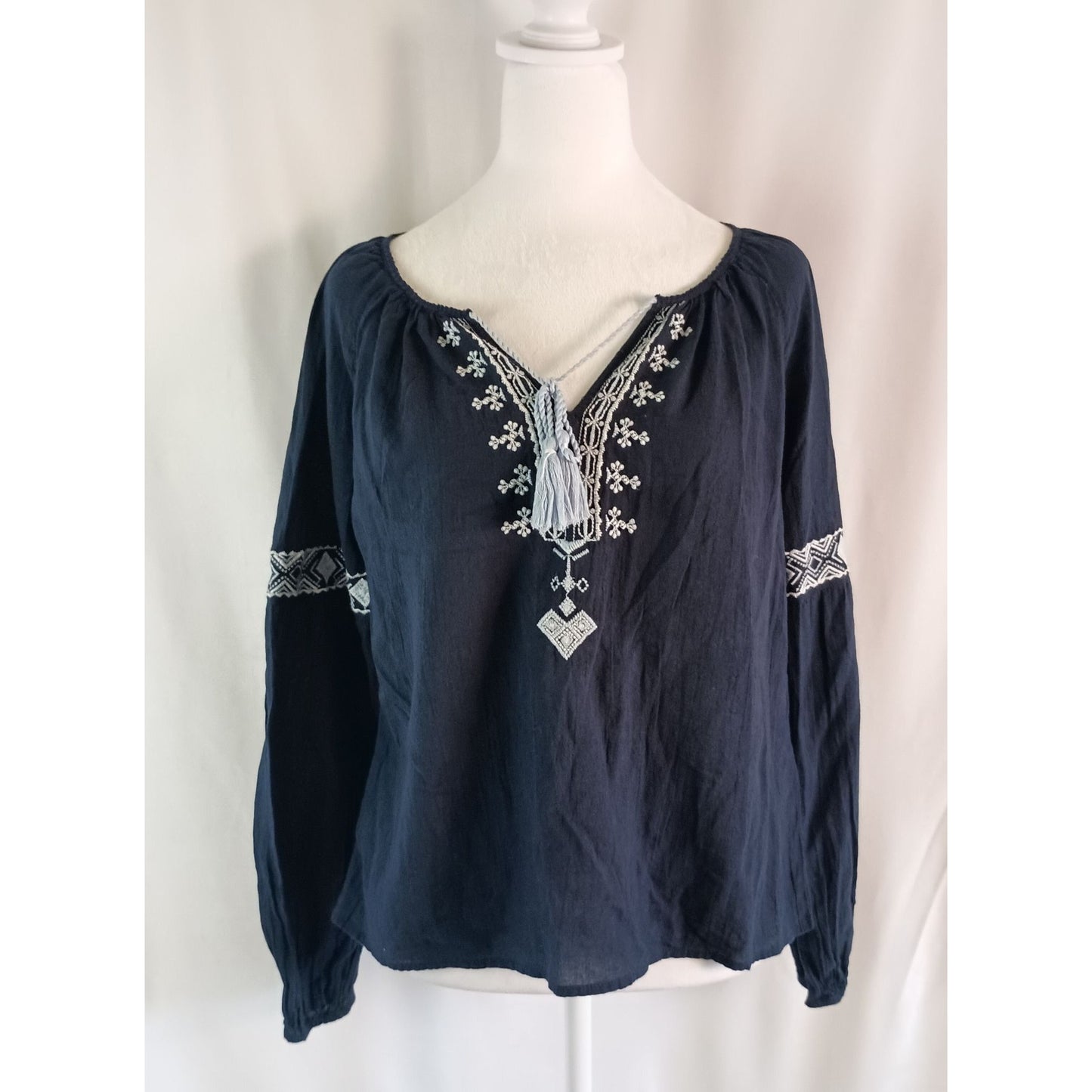 Abercrombie & Fitch blue embroidered long sleeve boho blouse size S