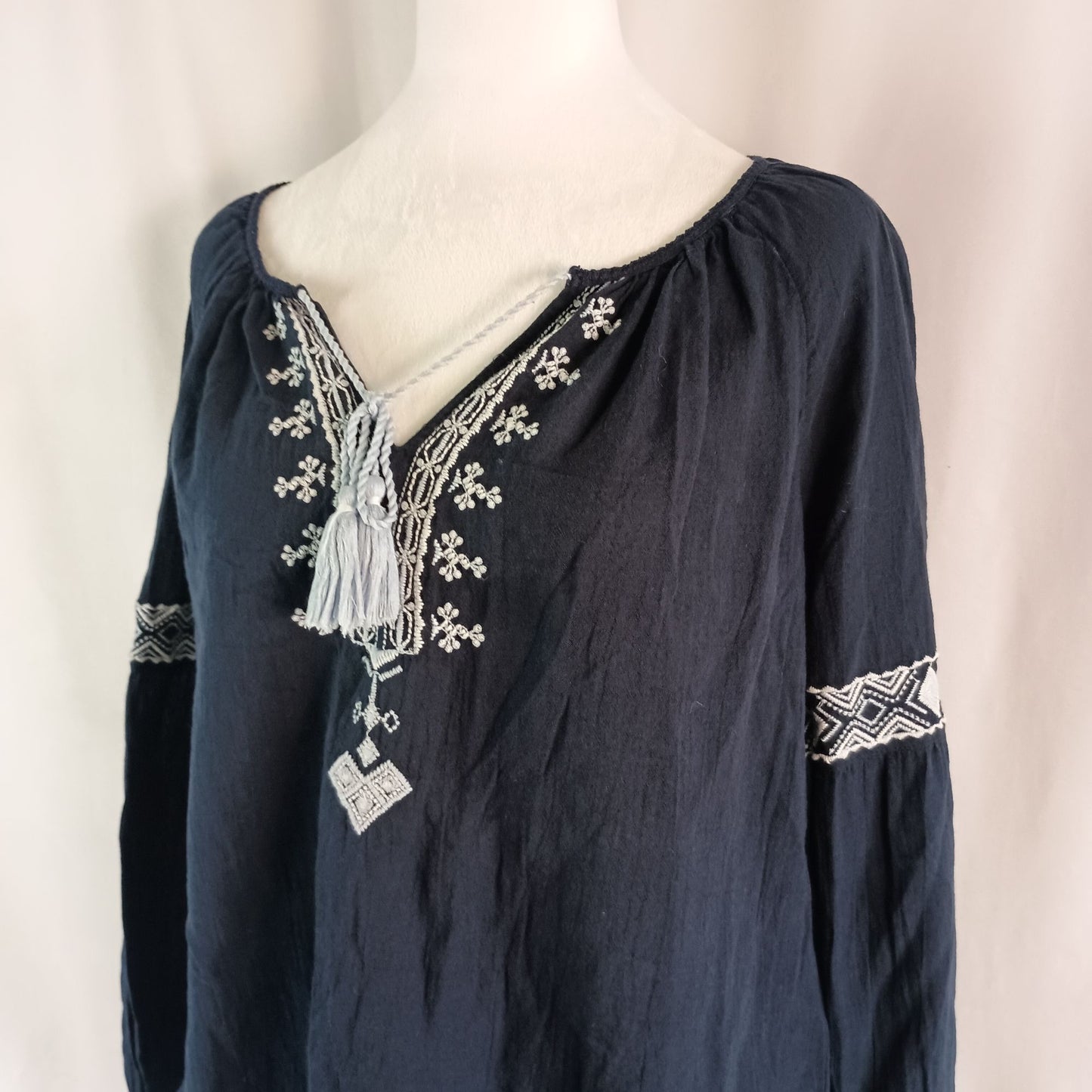 Abercrombie & Fitch blue embroidered long sleeve boho blouse size S