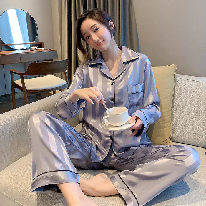 Silky Satiny Striped Pajamas Relaxed fit Luxury and Comfort Excellent Gift Idea 5 colors M-XL