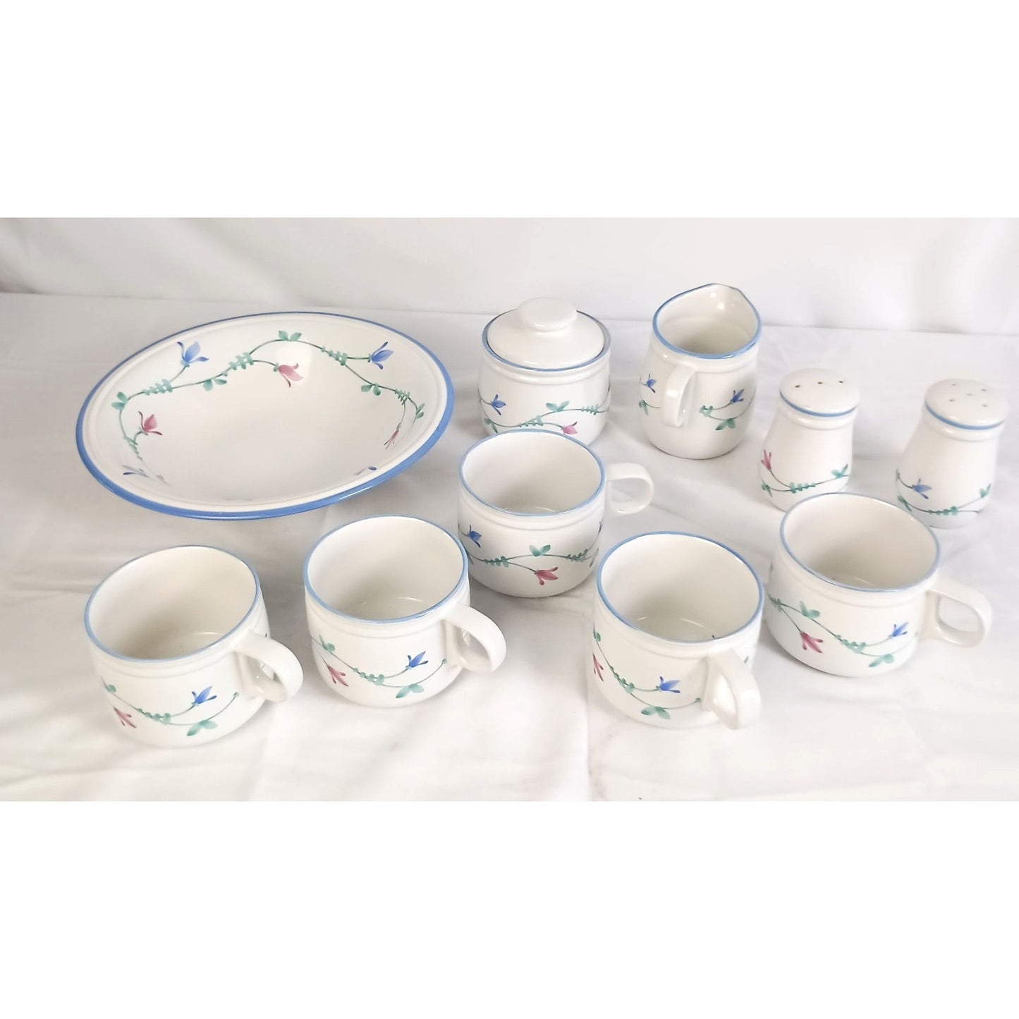 Portofino Blue by Savoir Vivre Stoneware serving cup and saucer set 10 pieces includes serving plate coffee