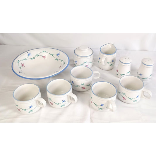 Portofino Blue by Savoir Vivre Stoneware serving cup and saucer set 10 pieces includes serving plate coffee