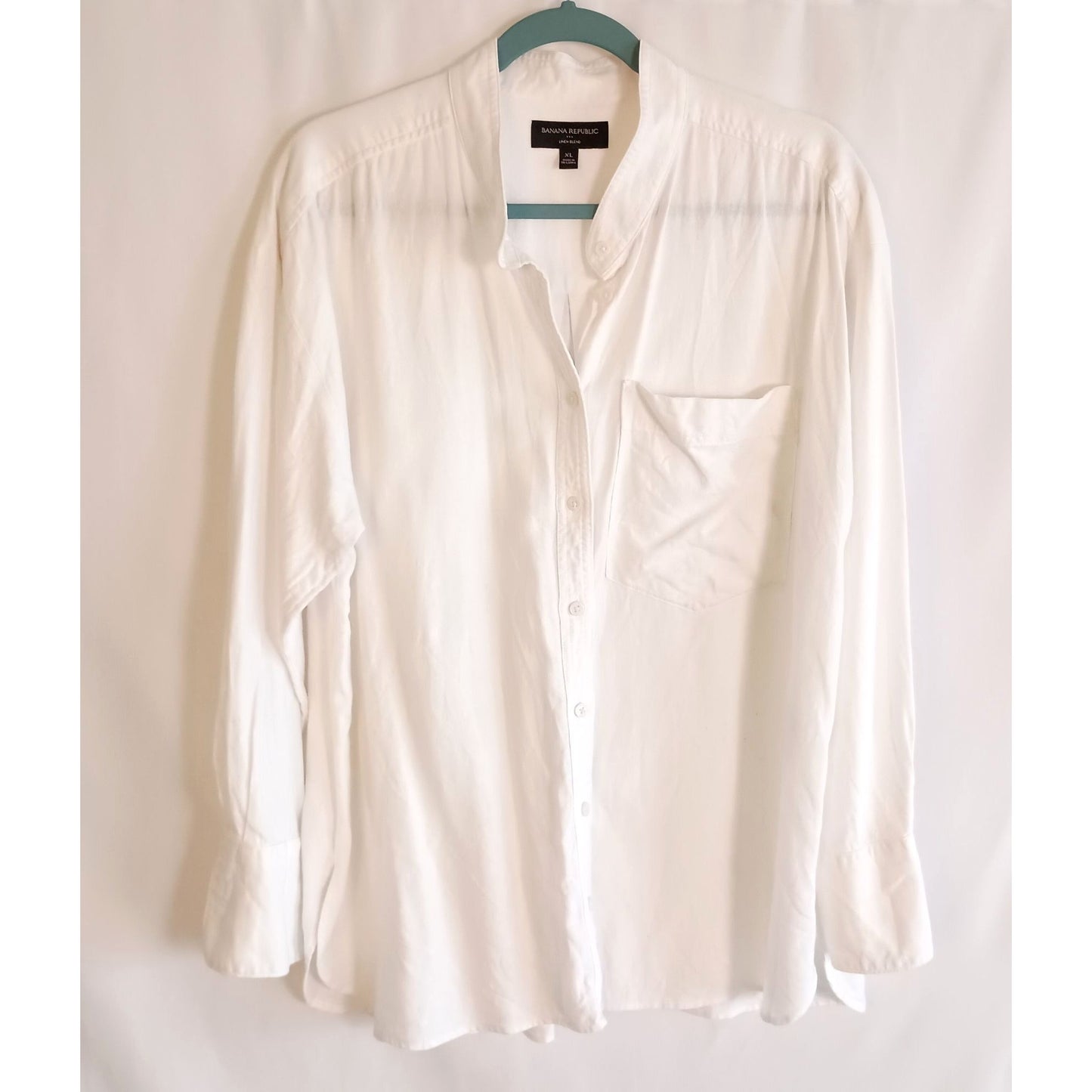 Banana Republic mandarin collar button front linen blend blouse size XL Excellent Pre-Loved Condition Sustainable Fashion