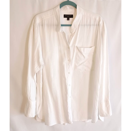 Banana Republic mandarin collar button front linen blend blouse size XL Excellent Pre-Loved Condition Sustainable Fashion