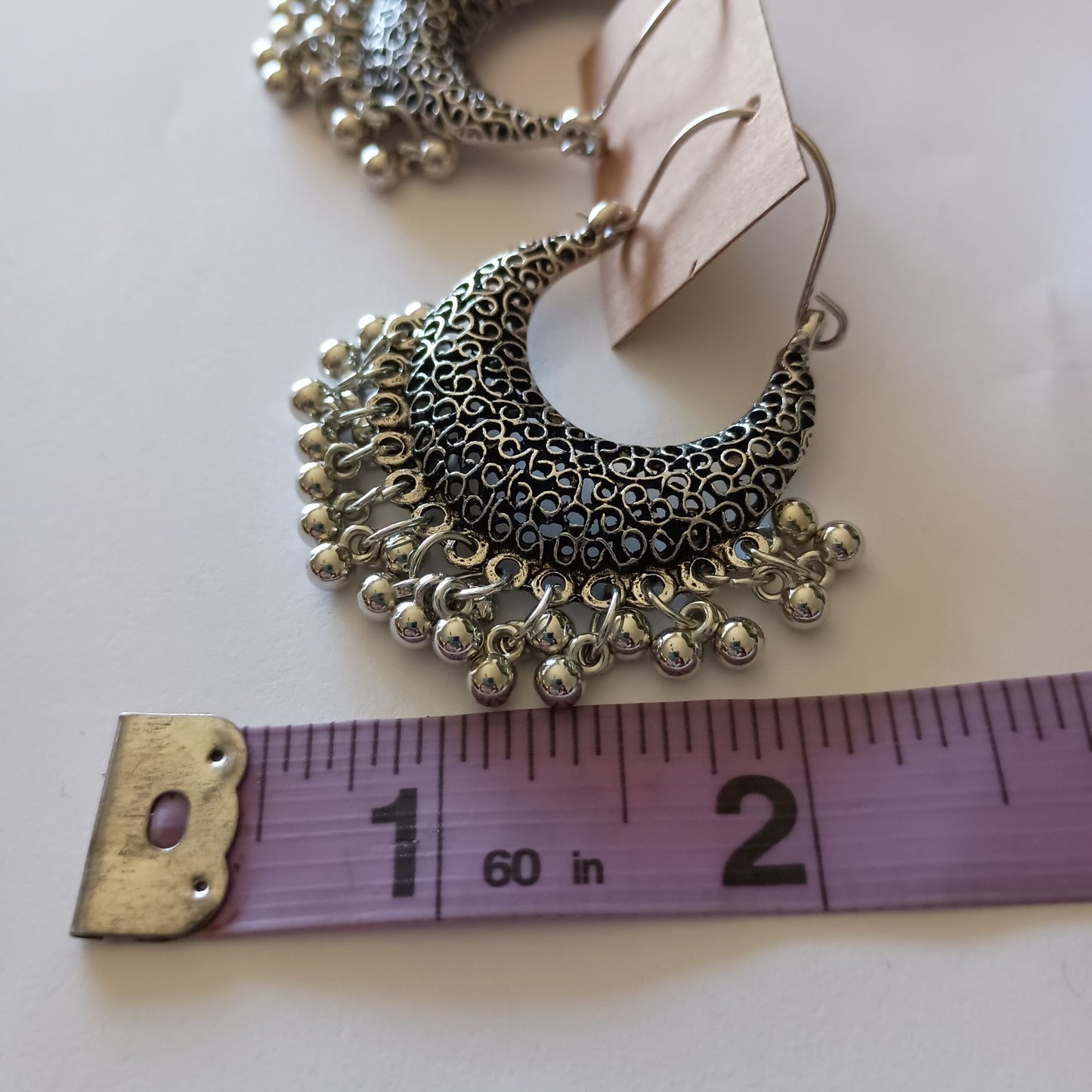 NEW Filigree Crescent Moon Tassel Dangle Hoop Earrings – Boho Elegance