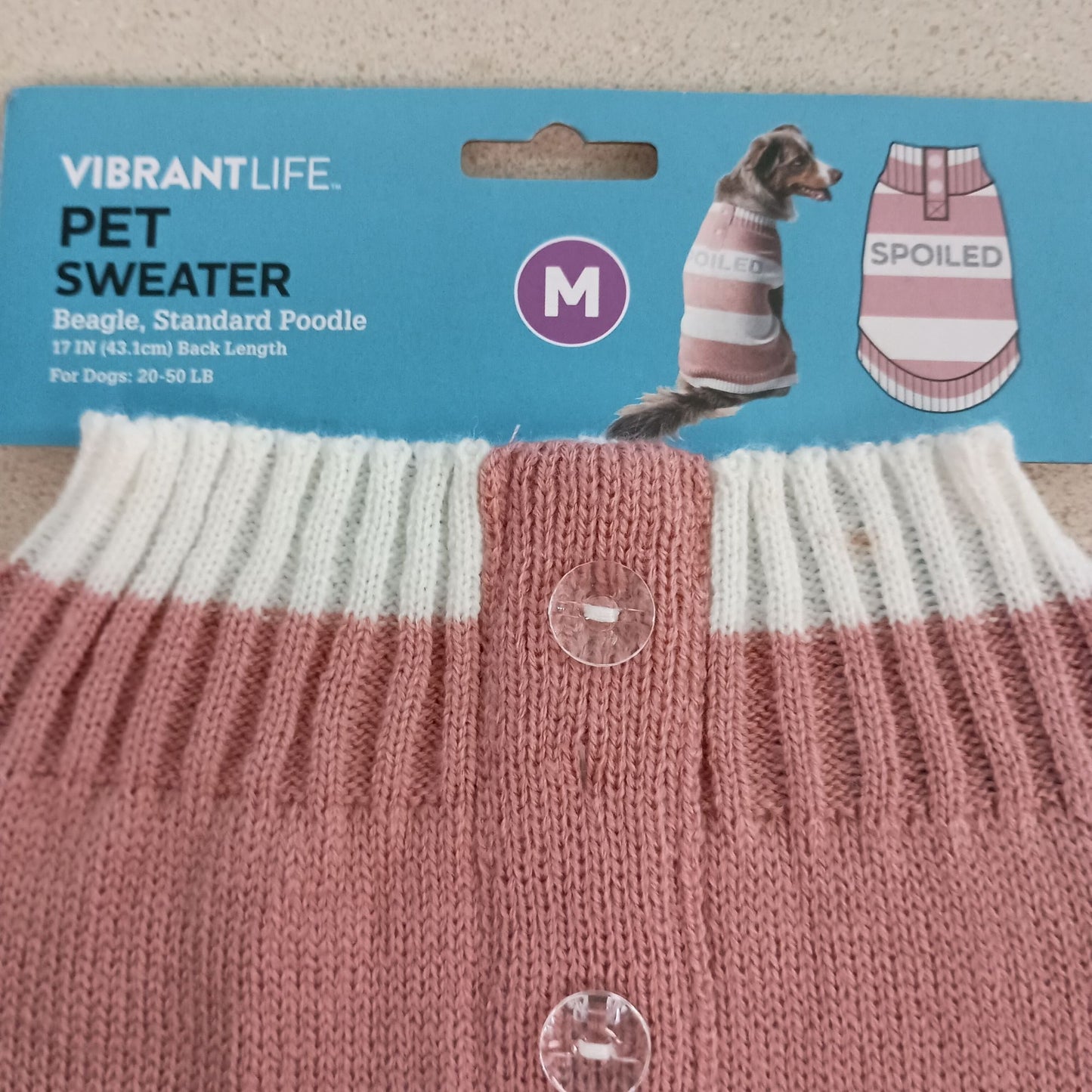 Vibrant Life pink spoiled dog sweater size M for dogs 20-50 lbs 17 in