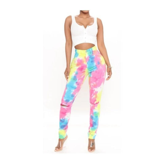 Fashion Nova Stay Vibin' Tie Dye Skinny Jeans - Multi Color size 7