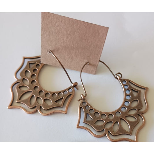 NEW Boho Brass Lotus Hoop Earrings – Unique Teardrop Design