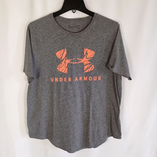 Under Armour Heatgear grey loose logo tee Women size XL