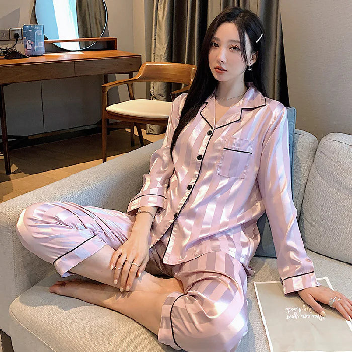 Silky Satiny Striped Pajamas Relaxed fit Luxury and Comfort Excellent Gift Idea 5 colors M-XL