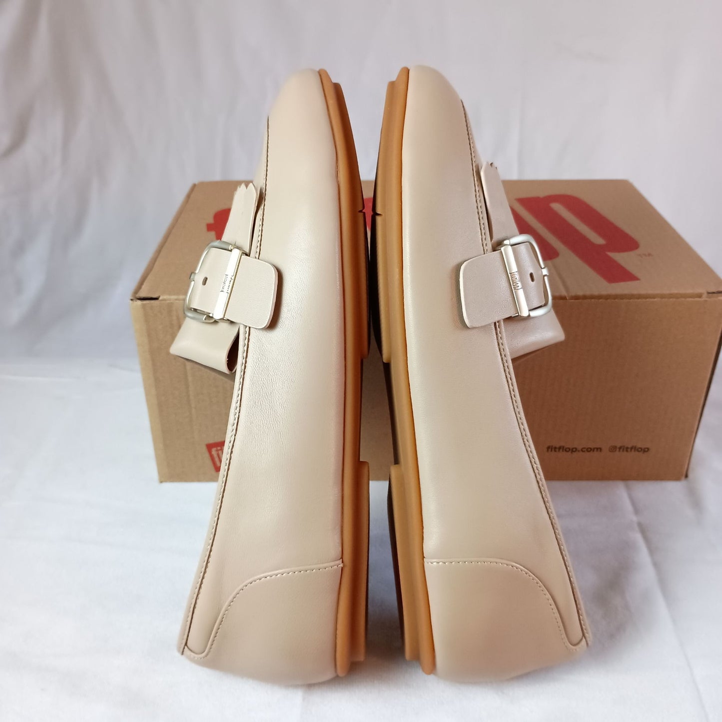 NIB FitFlop Allegro fringe buckled leather loafers latte beige ladies size 10