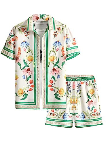 Men 2 Piece Matching Short and Button Front Shirt Outfit Set Vacation Summer Party Sizes S-5XL