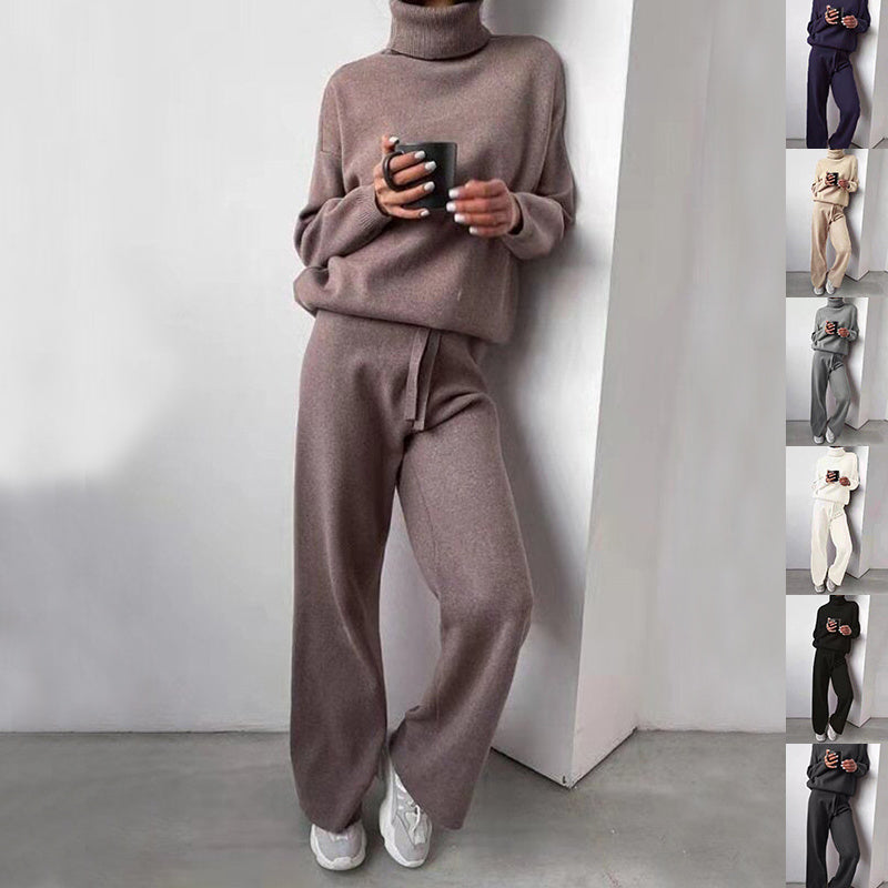 Turtleneck Sweater And Drawstring Straight Pants 2 [piece set for women super soft casual ladies wear